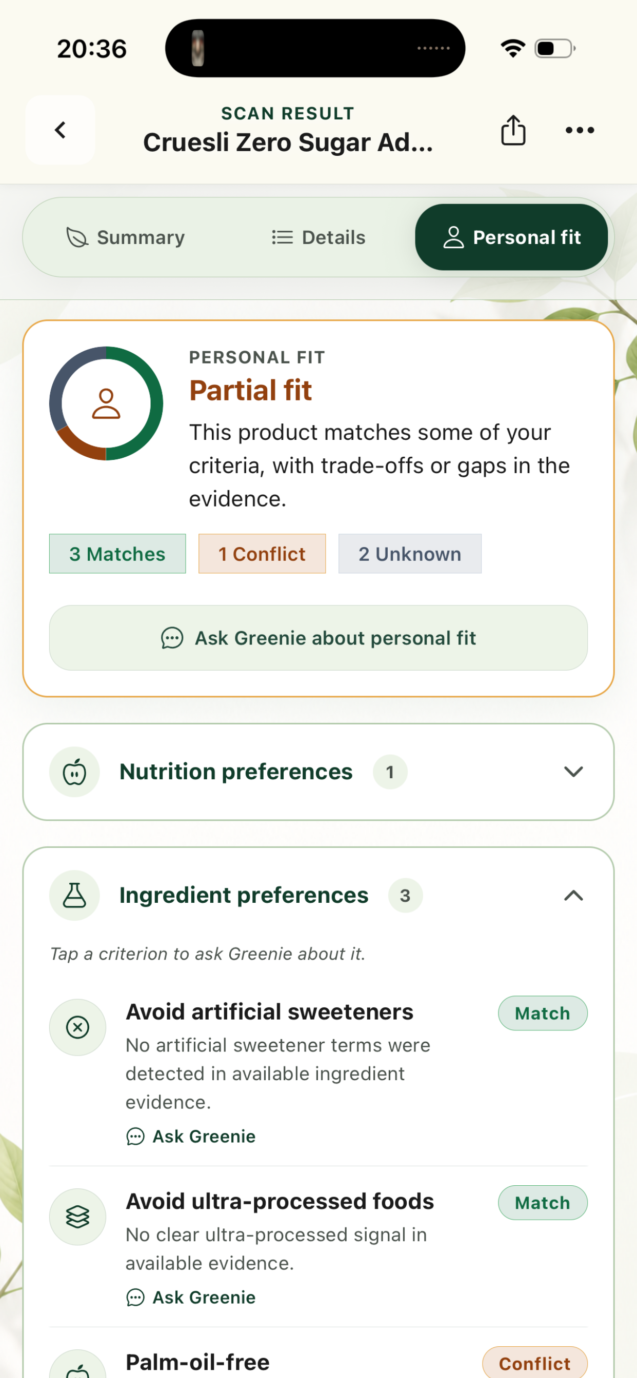 BetterPick personal fit screen showing matches, conflicts, and priority checks